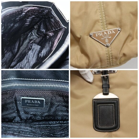 PRADA Chain Tote Bag Nylon Leather Beige Silver - Picture 12 of 15